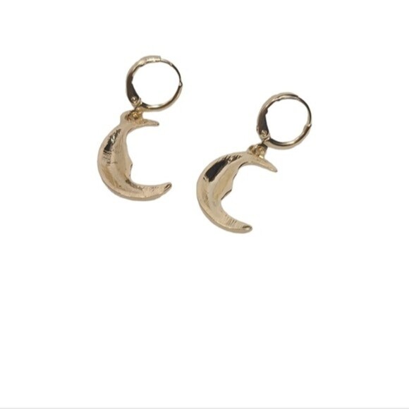 NWT Gold Colored Crescent Half Moon Drop Down Dangle Earrings - Picture 3 of 4